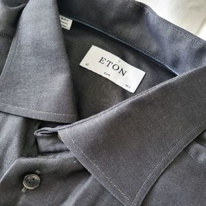 Eton Slim Fit 42x16.5 Dark Grey Signature Twill 100% Cotton Dress Shirt